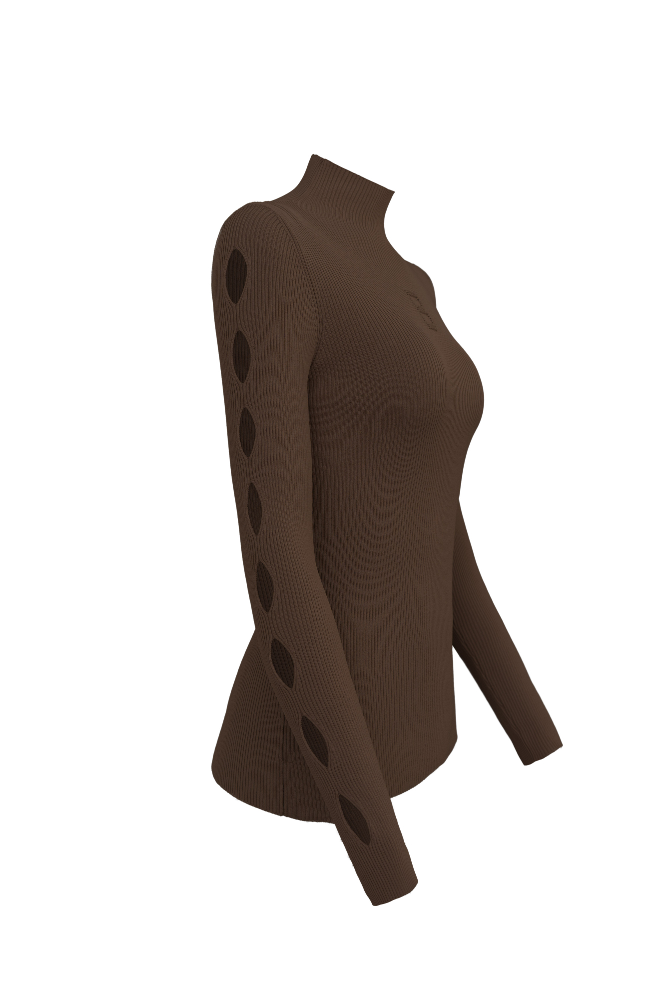 Трикотажная водолазка из вискозы. Модель приталенного силуэта, с воротником-стойкой и длинными рукавами реглан. Изделие декорировано вывязанным логотипом на груди и разрезами на внешней стороне рукавов.