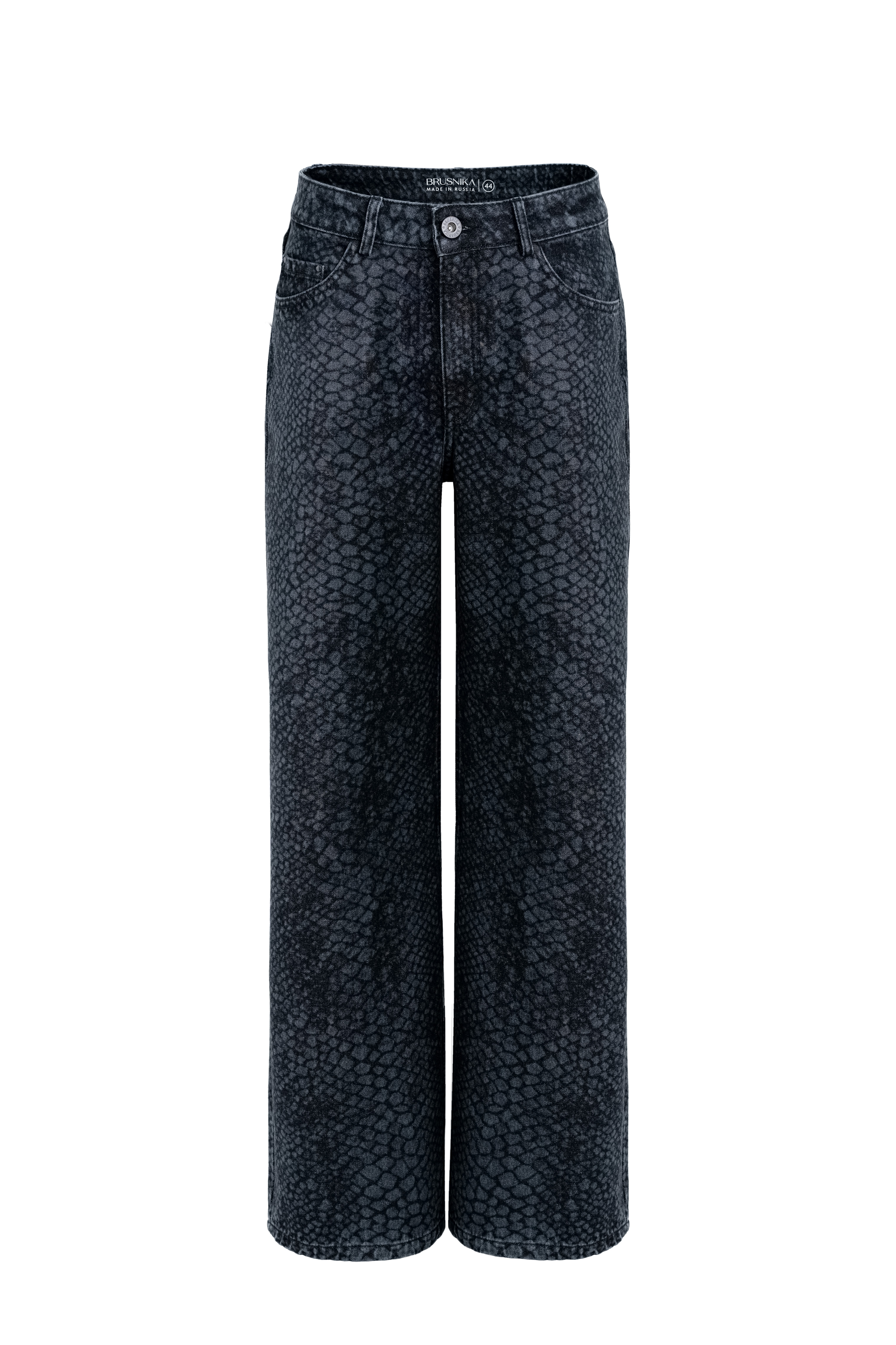 Прямые джинсы с принтом чешуи змеи