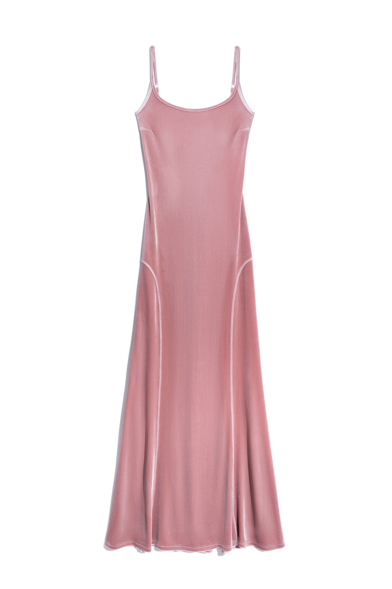 Бархатное платье длины макси из полиамида с добавлением вискозы. Модель приталенного силуэта, без рукавов, на тонких регулируемых бретельках и глубоким вырезом на спине.