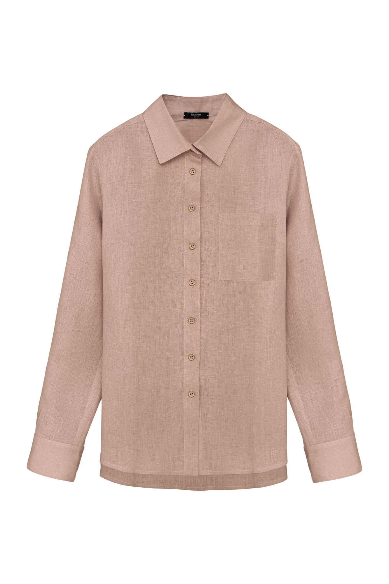 Классическая рубашка из 100% льна на пуговицах. Модель свободного кроя с накладным карманом на груди.