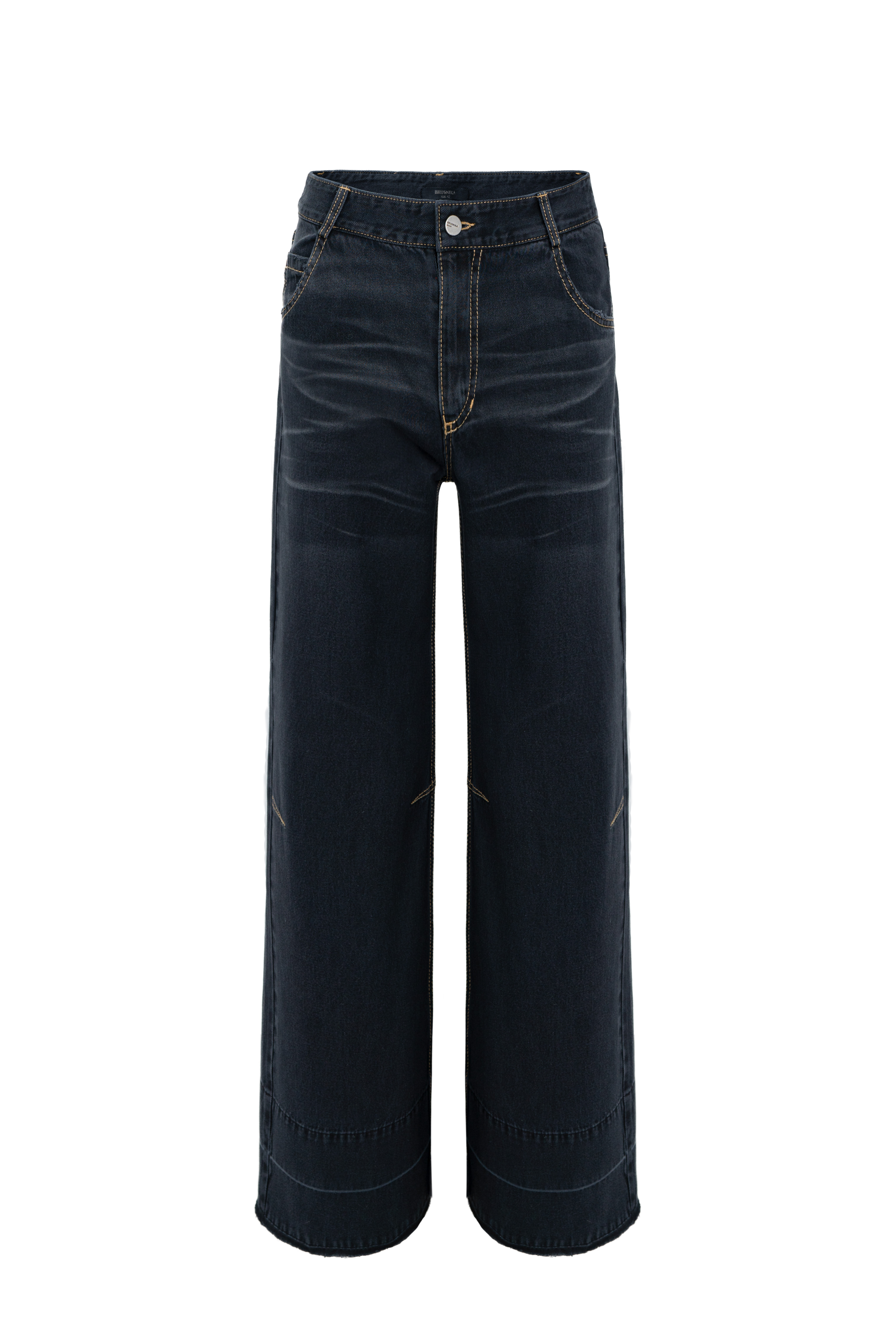 Прямые джинсы с потертостями