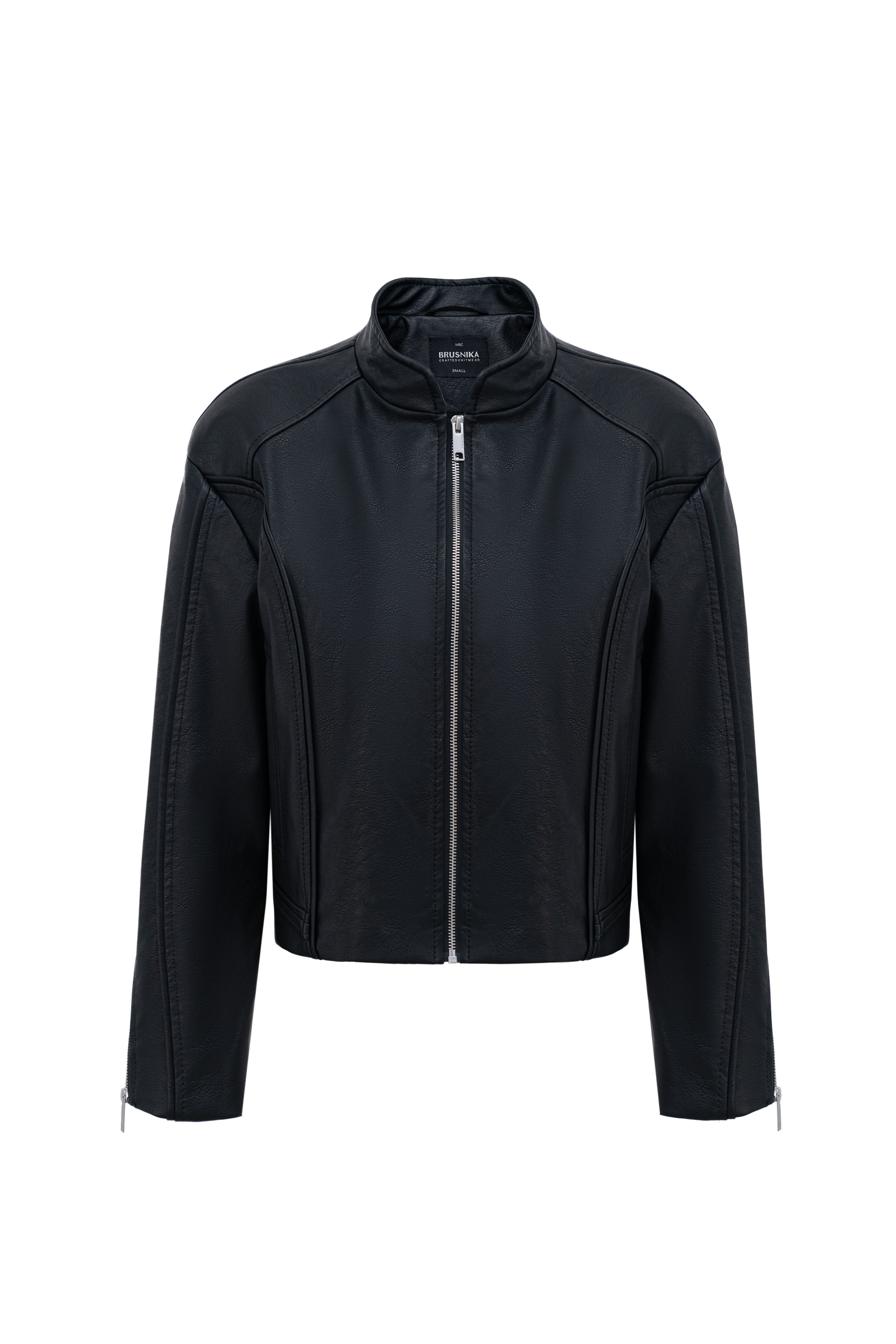 Бомбер из экокожи с боковыми карманами