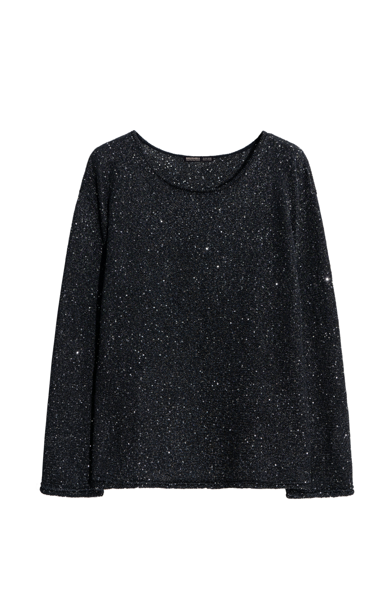 Трикотажный джемпер из хлопка с пайетками и люрексом. Модель свободного силуэта с длинными рукавами и круглым вырезом горловины.