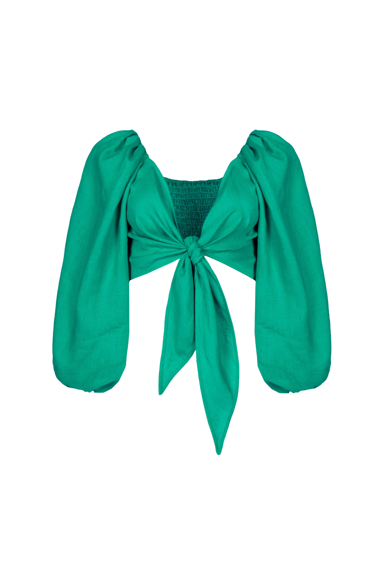 Льняной топ с пышными рукавами и завязками.