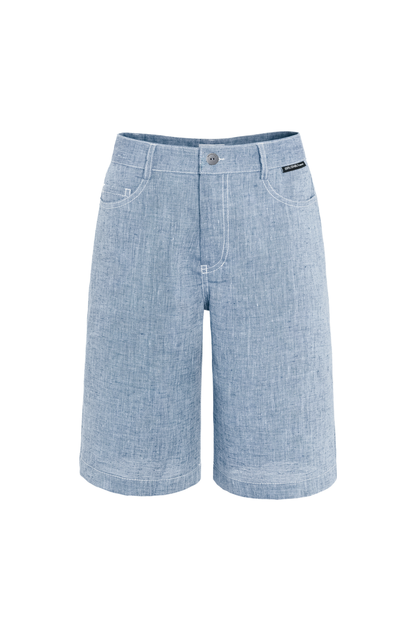 Шорты из 100% льна с брендированным ярлыком на поясе. Пять карманов, застежка на молнию и пуговицу.