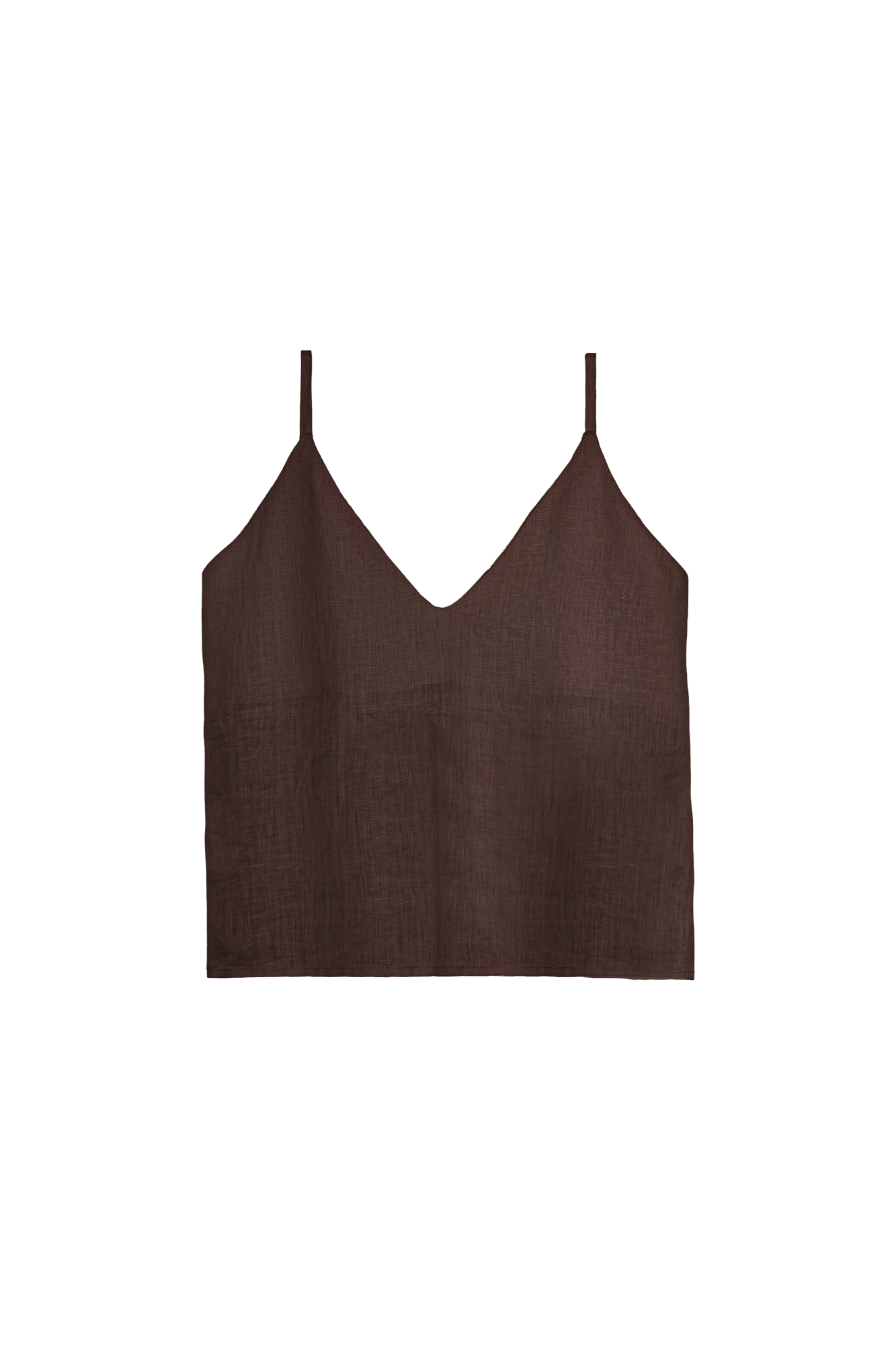 Топ на тонких бретелях из 100% льна добавит свежести в образ, а простота кроя позволит расставить акценты правильно подобранными аксессуарами.