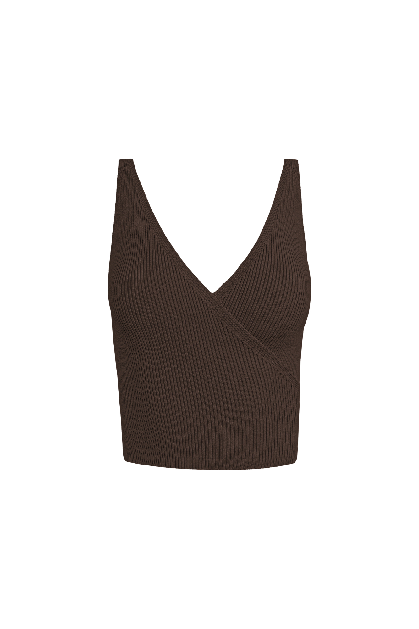 Трикотажный топ из вискозы. Модель приталенного силуэта с имитацией запаха. Изделие выполнено в рубчик.