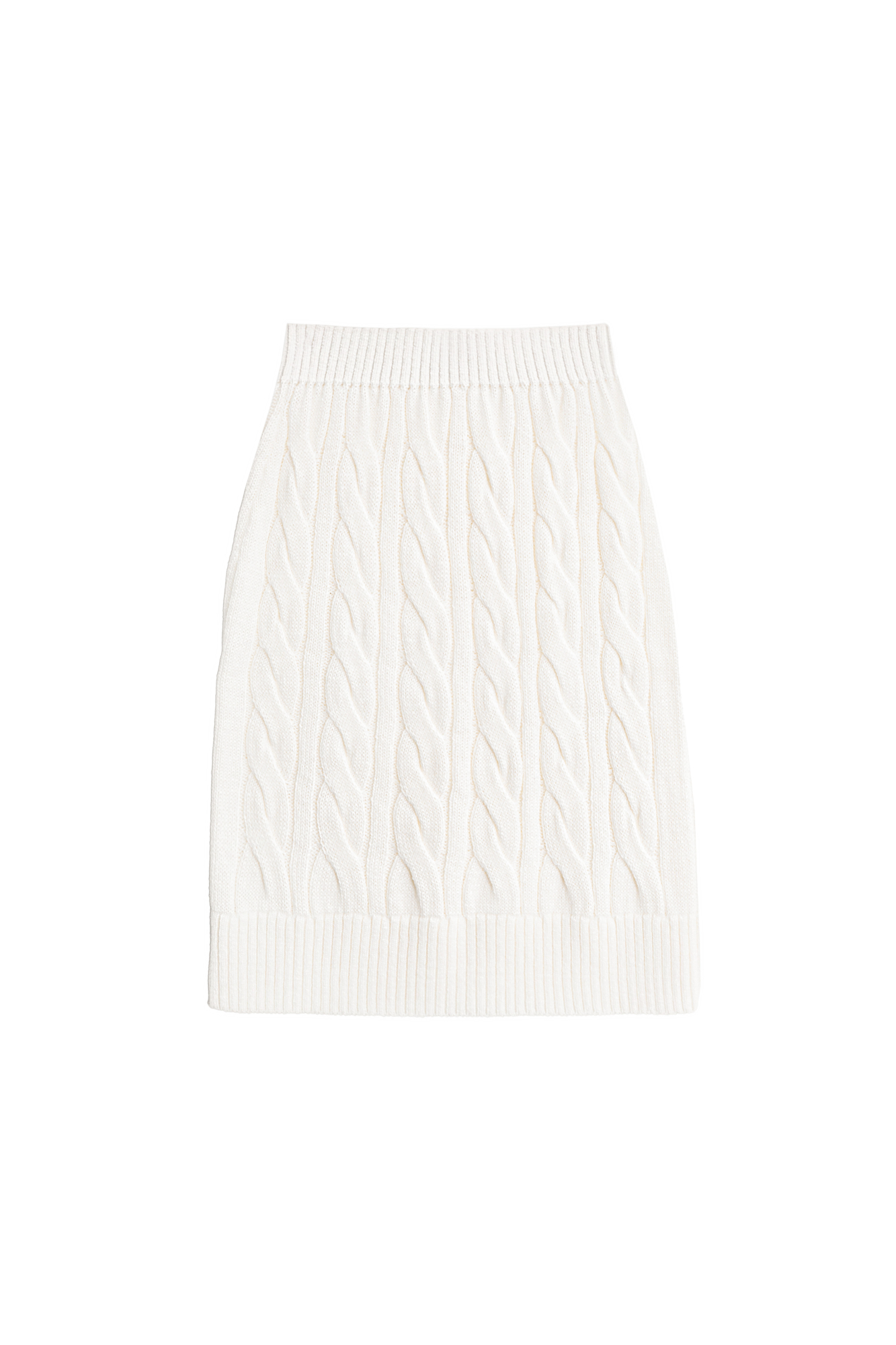 Трикотажная юбка длины мини с объемными косами из мягкой шерсти. Широкий эластичный пояс на кулиске. Дополнить образ можно джемпером в том же стиле.