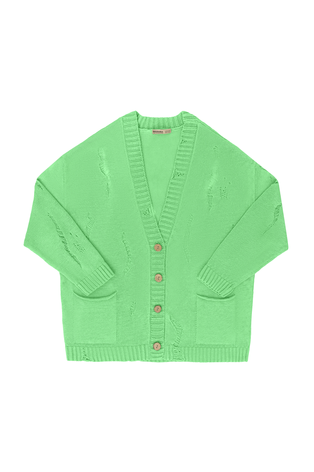 Кардиган из 100% льна с рваным узором. Дополнить образ можно топом.