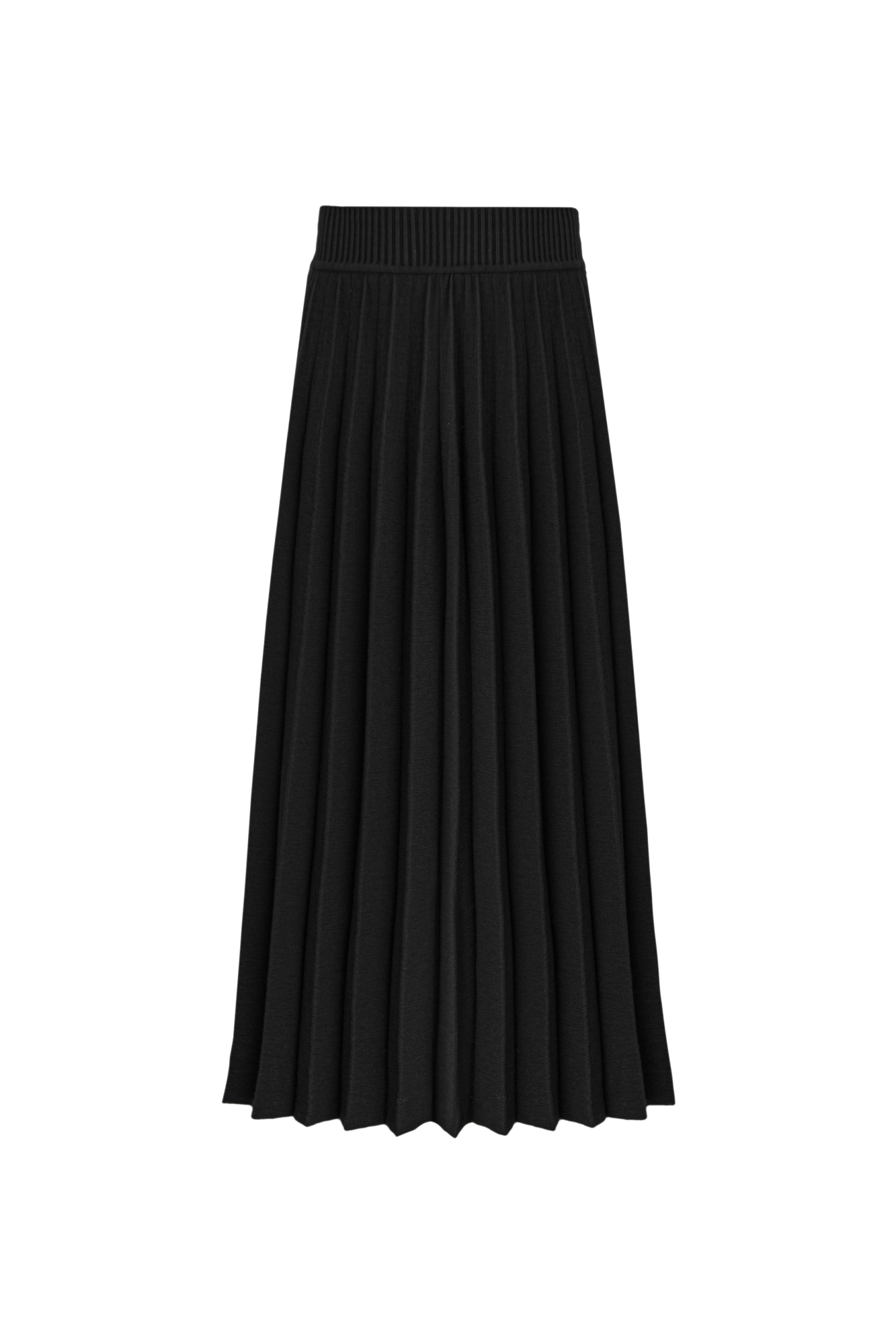 Трикотажная юбка плиссе из шерсти мериноса. Модель А-силуэта с широким эластичным поясом. Изделие без подкладки.