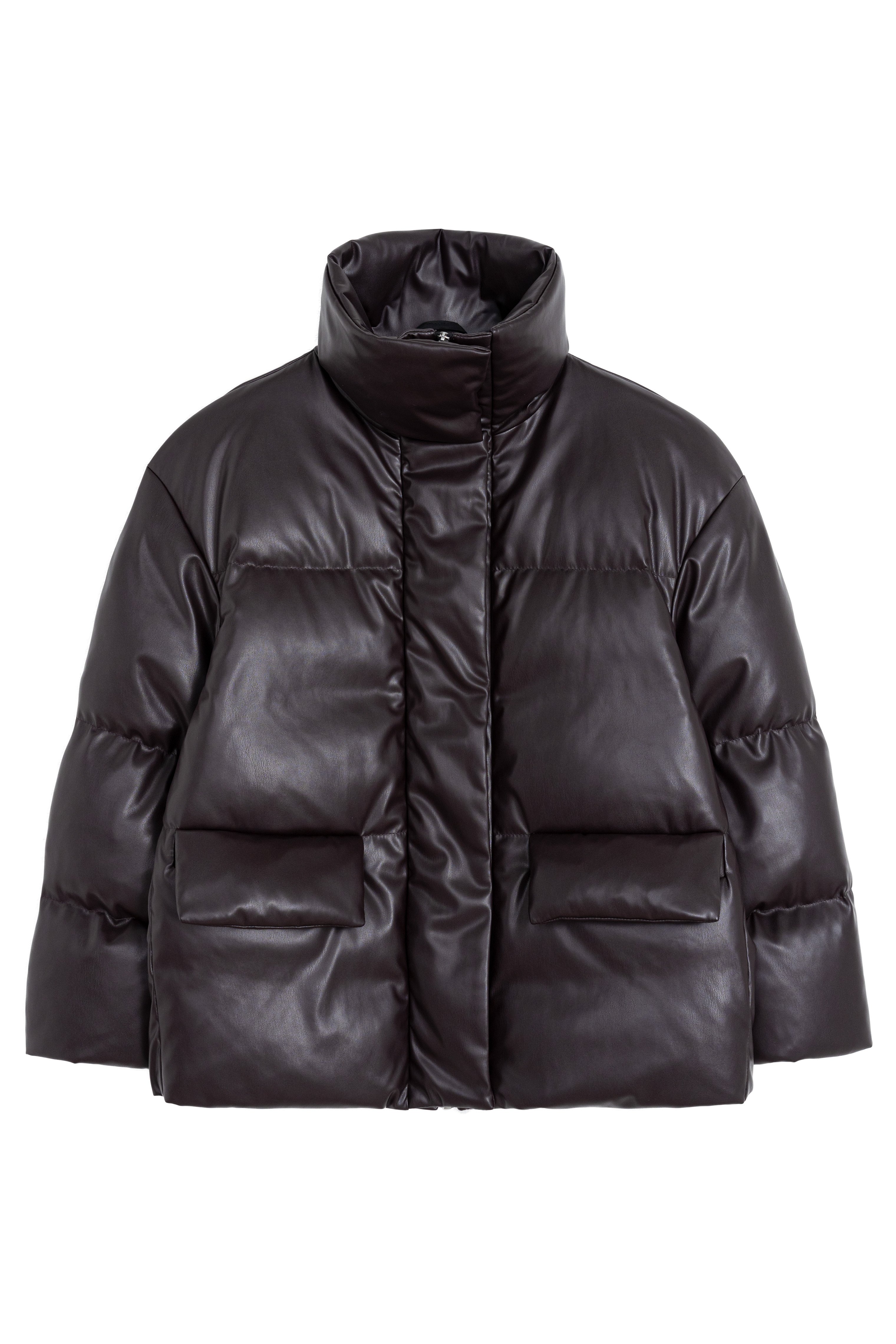 Утепленный пуховик из экокожи