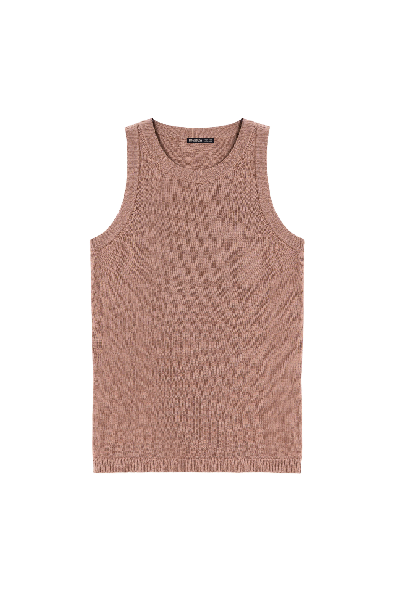 Трикотажный топ из 100% хлопка без рукавов. Модель приталенного силуэта с круглым вырезом горловины. Края изделия выполнены в рубчик.