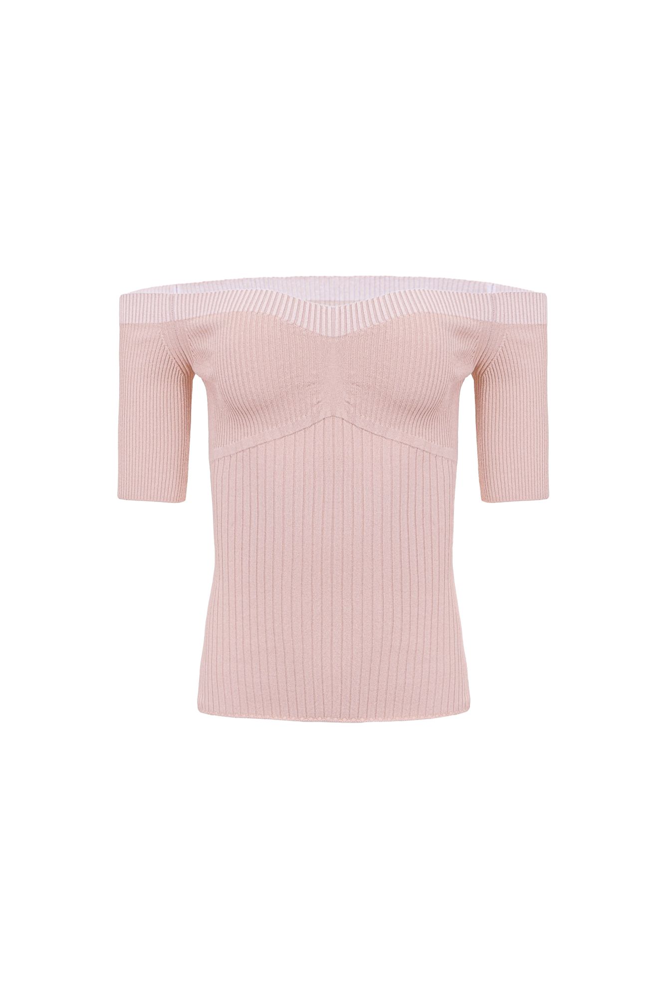 Трикотажный топ в рубчик с открытыми плечами