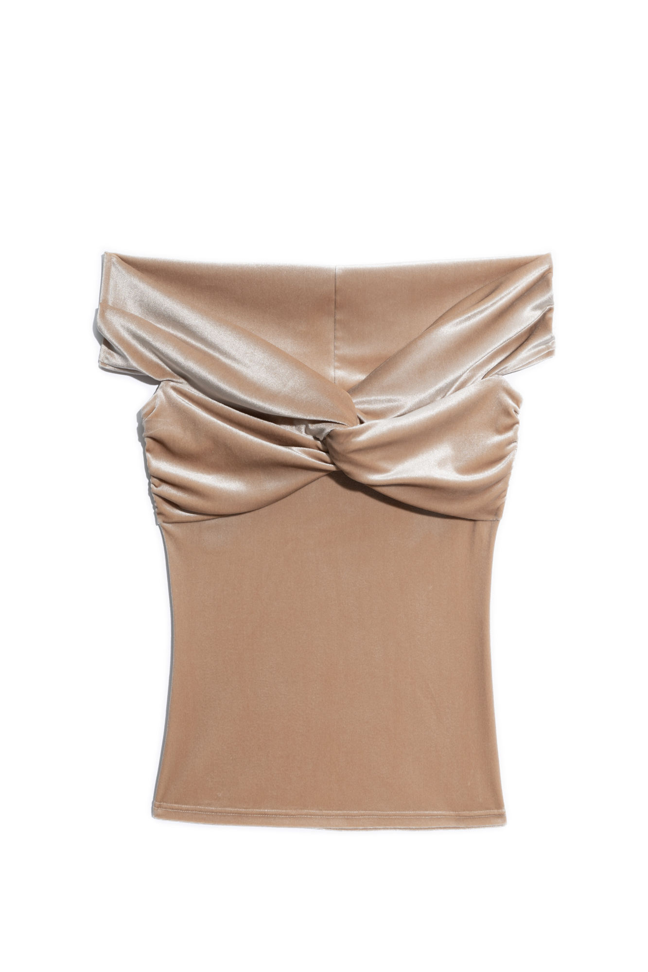 Бархатный топ из полиамида с добавлением вискозы. Модель приталенного силуэта, без рукавов, с открытой линией плеч. Изделие декорировано перекрутом на груди и драпировкой на лифе.