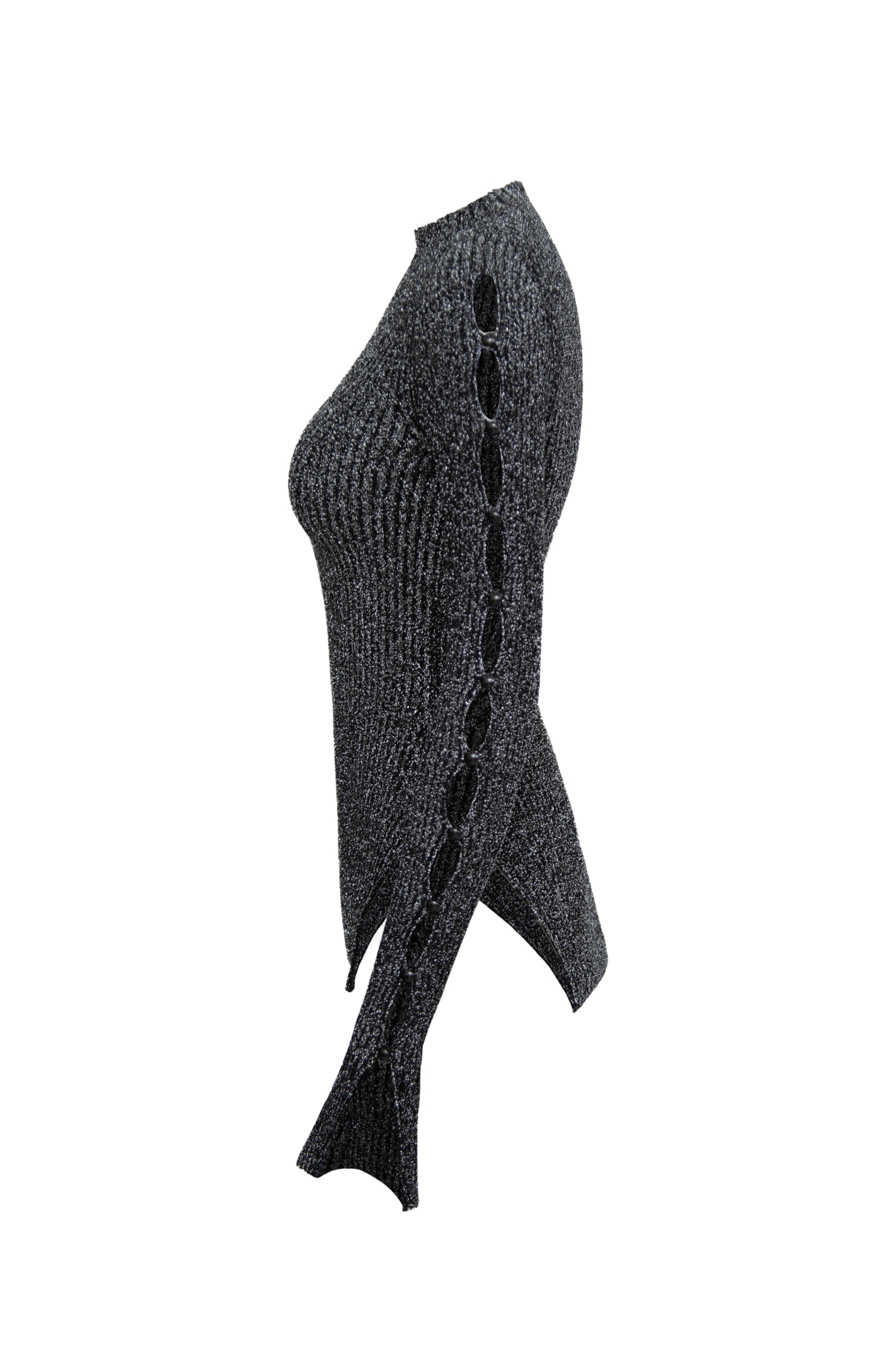 Удлиненная водолазка из вискозы с люрексом и рукавами на пуговицах