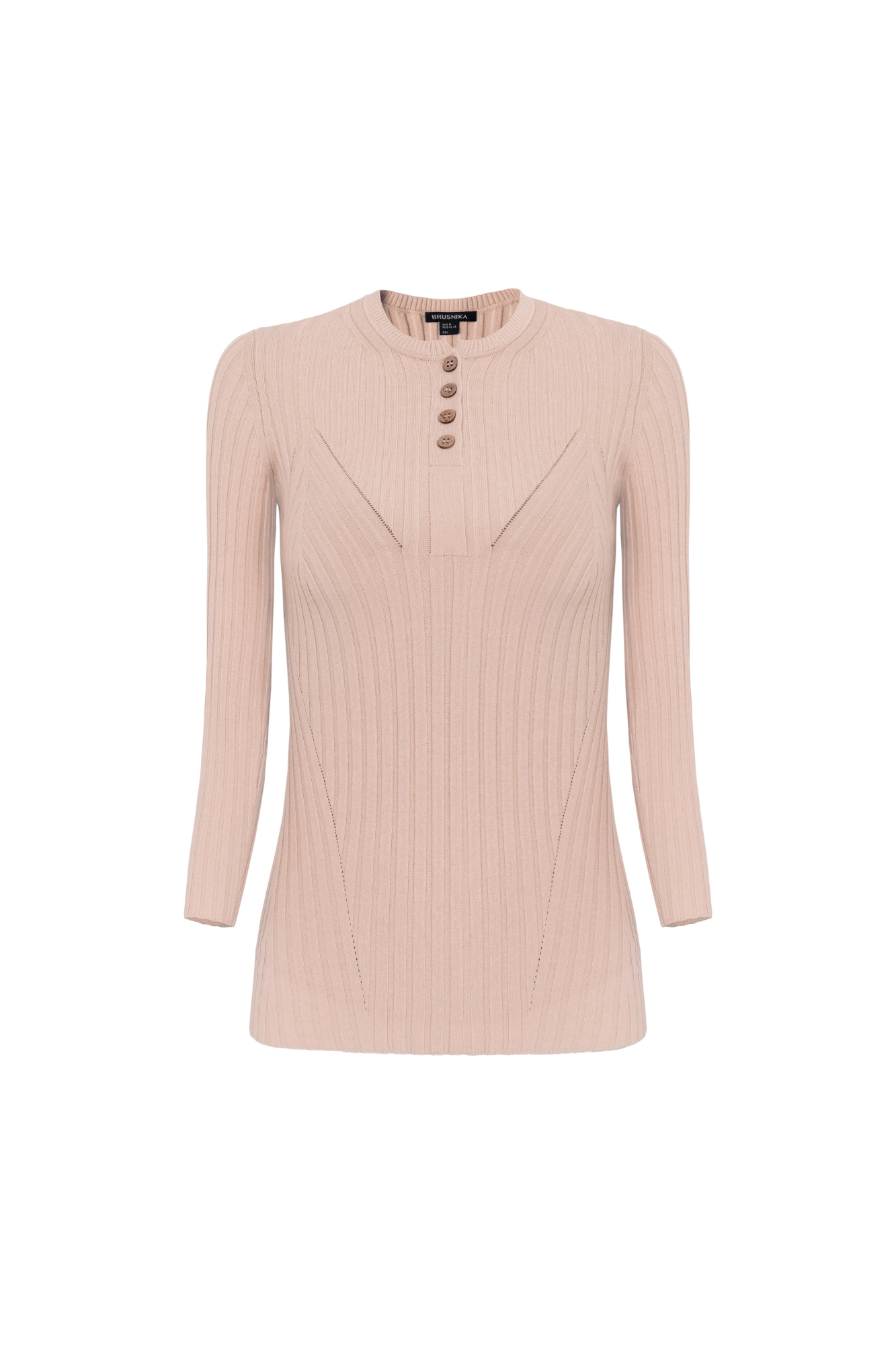 Топ из мягкой вискозы в рубчик. Модель приталенного силуэта с круглой горловиной и пуговицами.