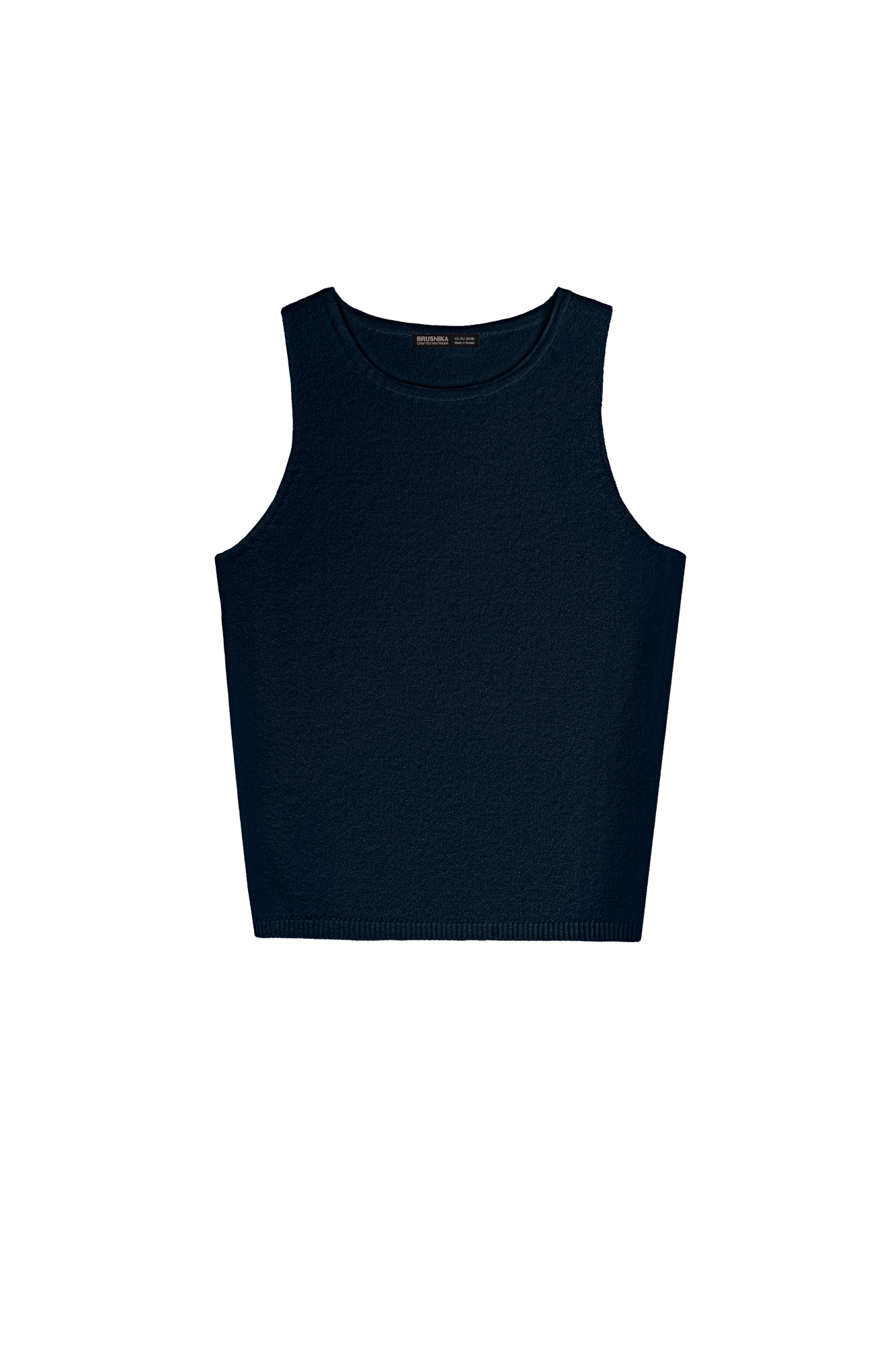 Трикотажный укороченный топ из вискозы. Модель без рукавов с круглым вырезом горловины.