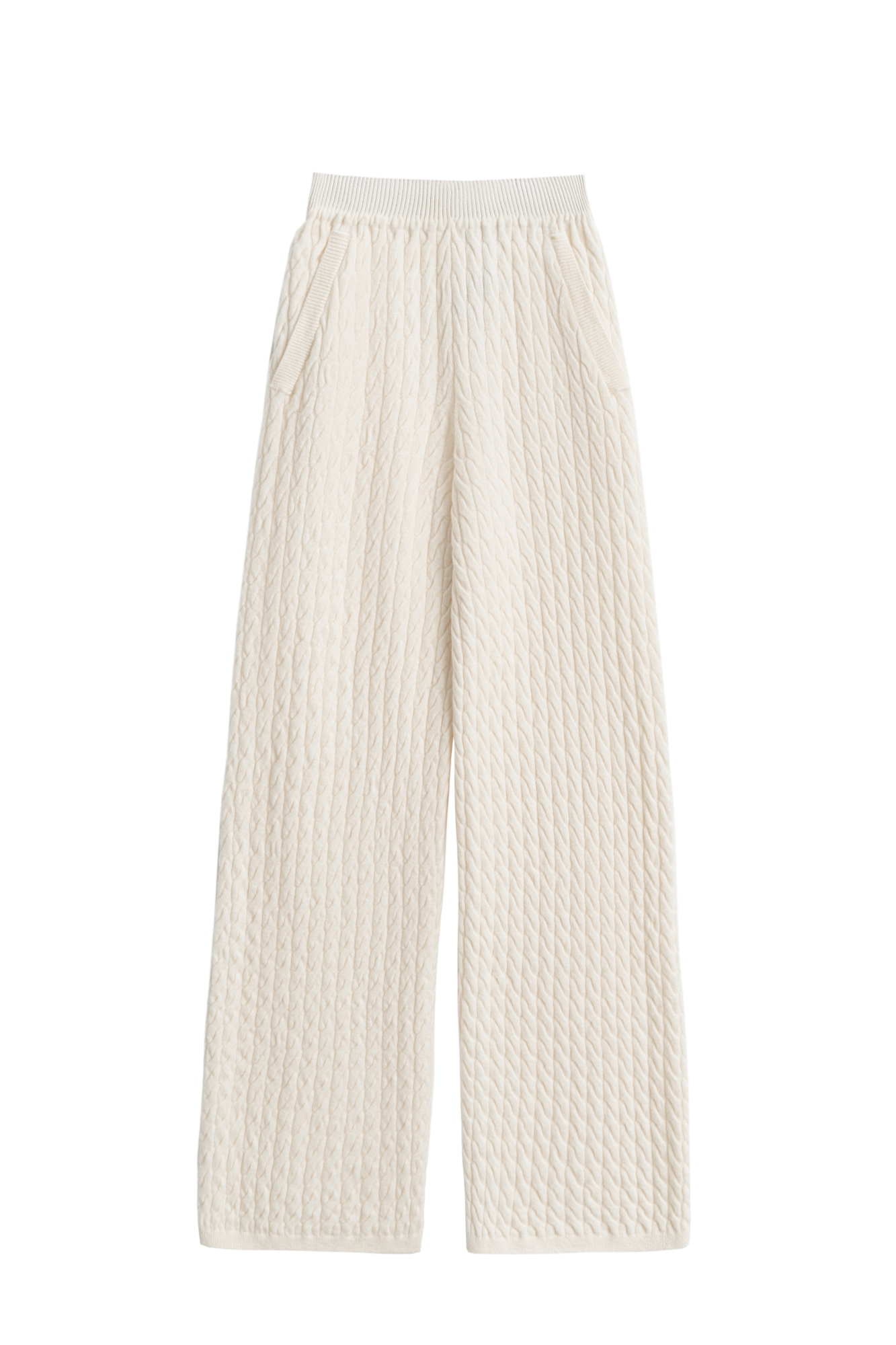 Трикотажные брюки с объемными косами из 100% шерсти мериноса экстрафайн. Модель на эластичной резинке и глубокими боковыми карманами. 