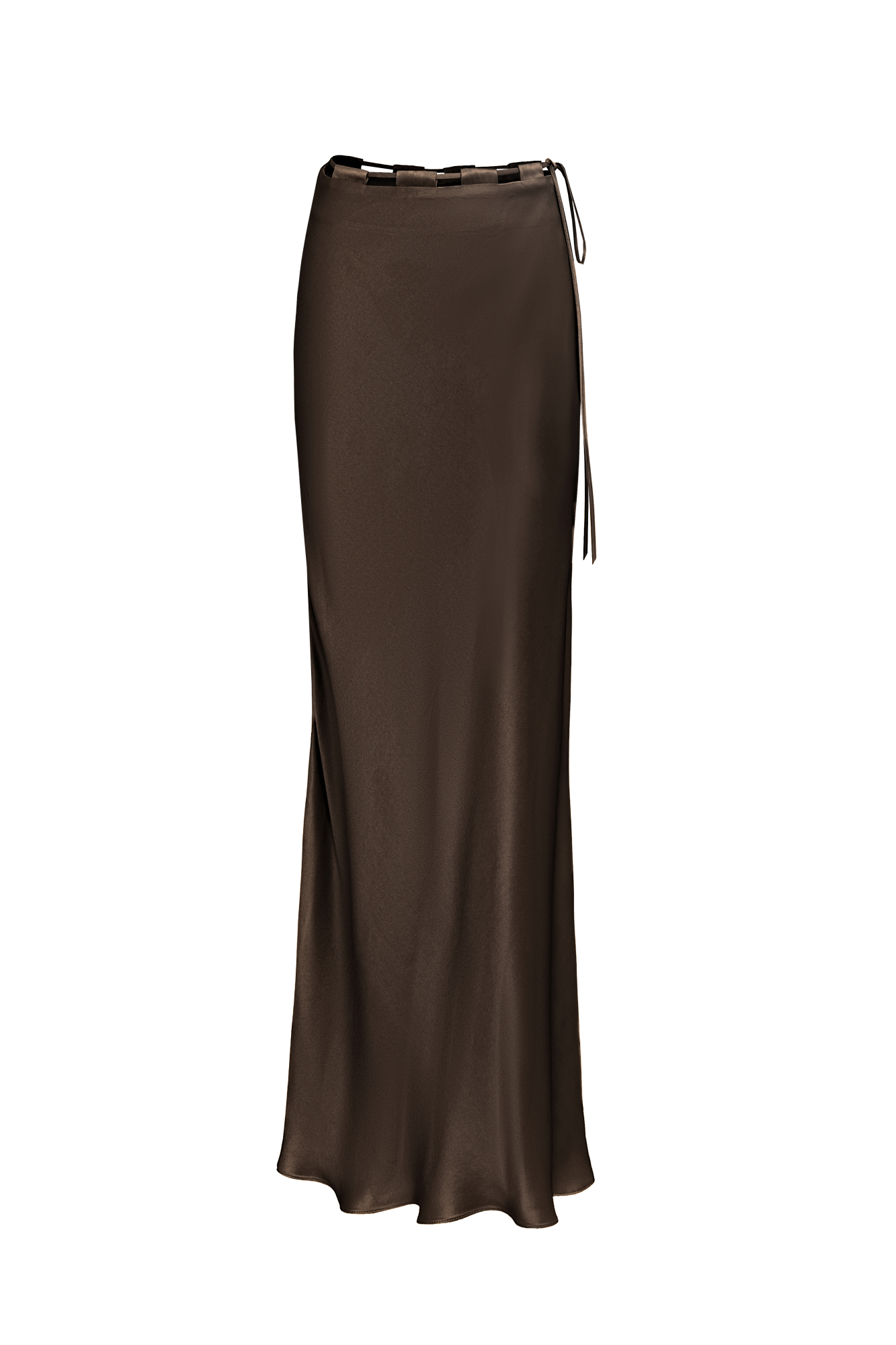 Атласная макси юбка. Модель приталенного силуэта с регулируемой кулиской на поясе.