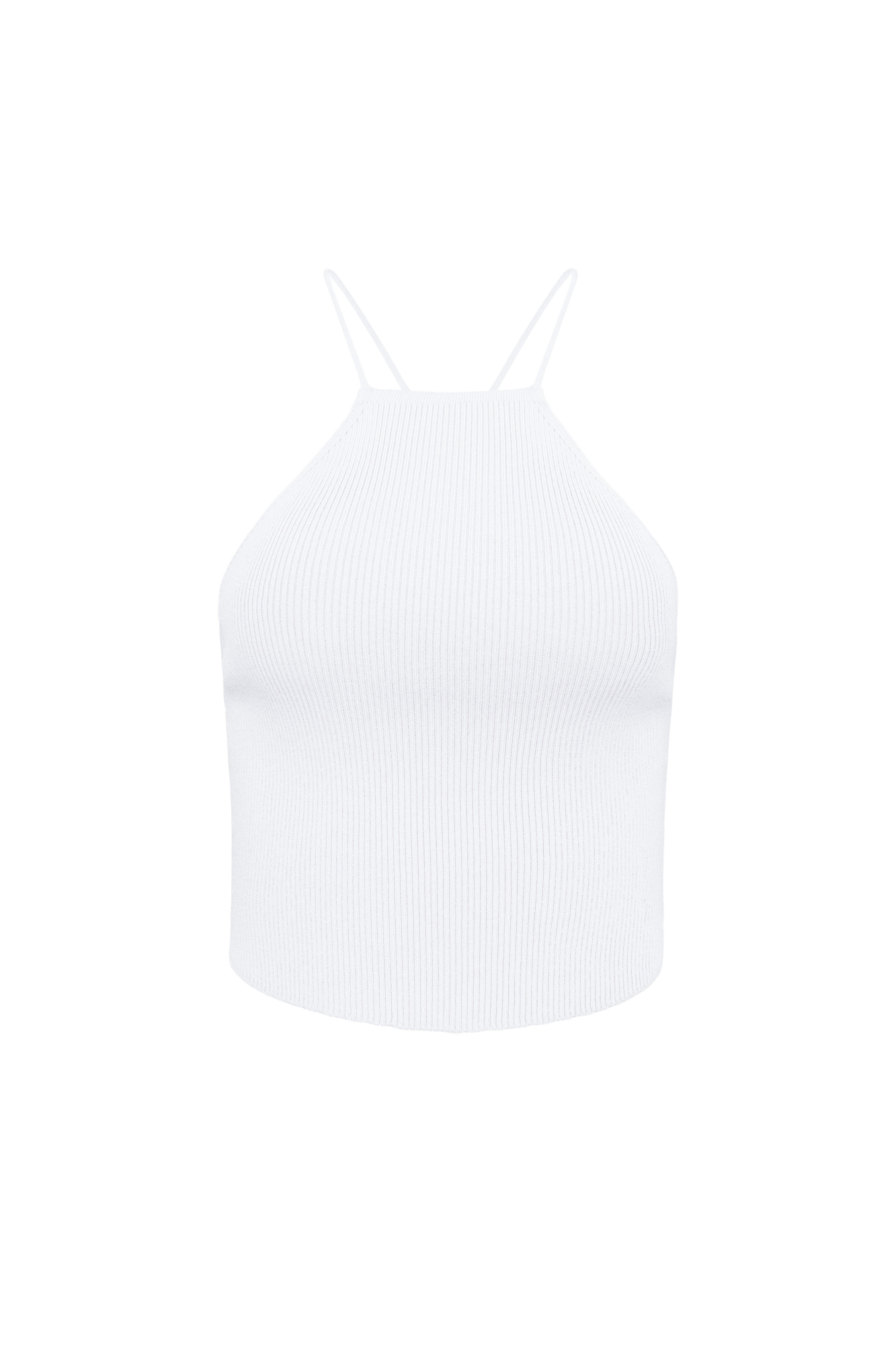 Трикотажный топ в рубчик из вискозы. Открытая спина на кулиске и тонких бретелях. 