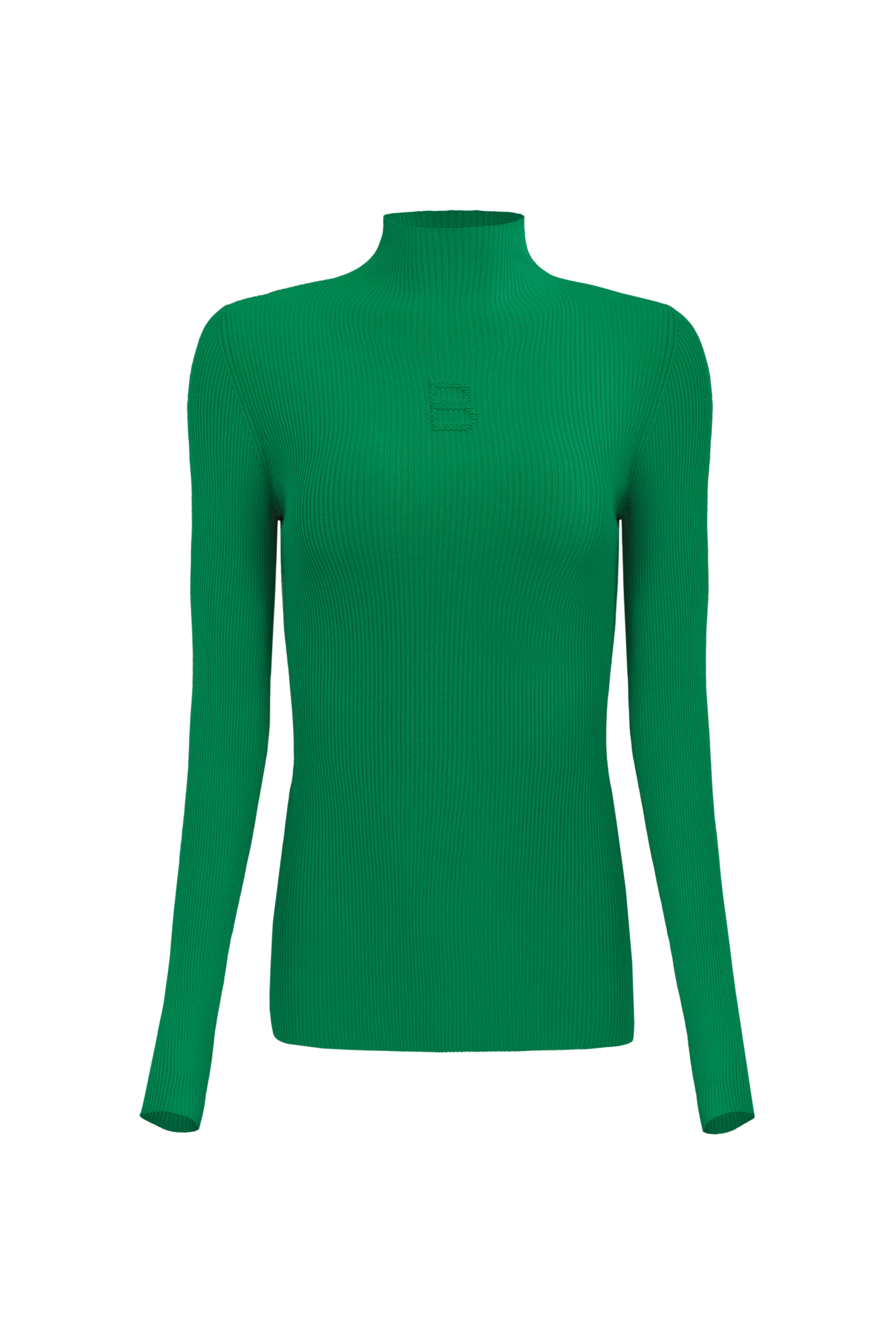 Трикотажная водолазка из вискозы. Модель приталенного силуэта, с воротником-стойкой и длинными рукавами реглан. Изделие декорировано вывязанным логотипом на груди и разрезами на внешней стороне рукавов.