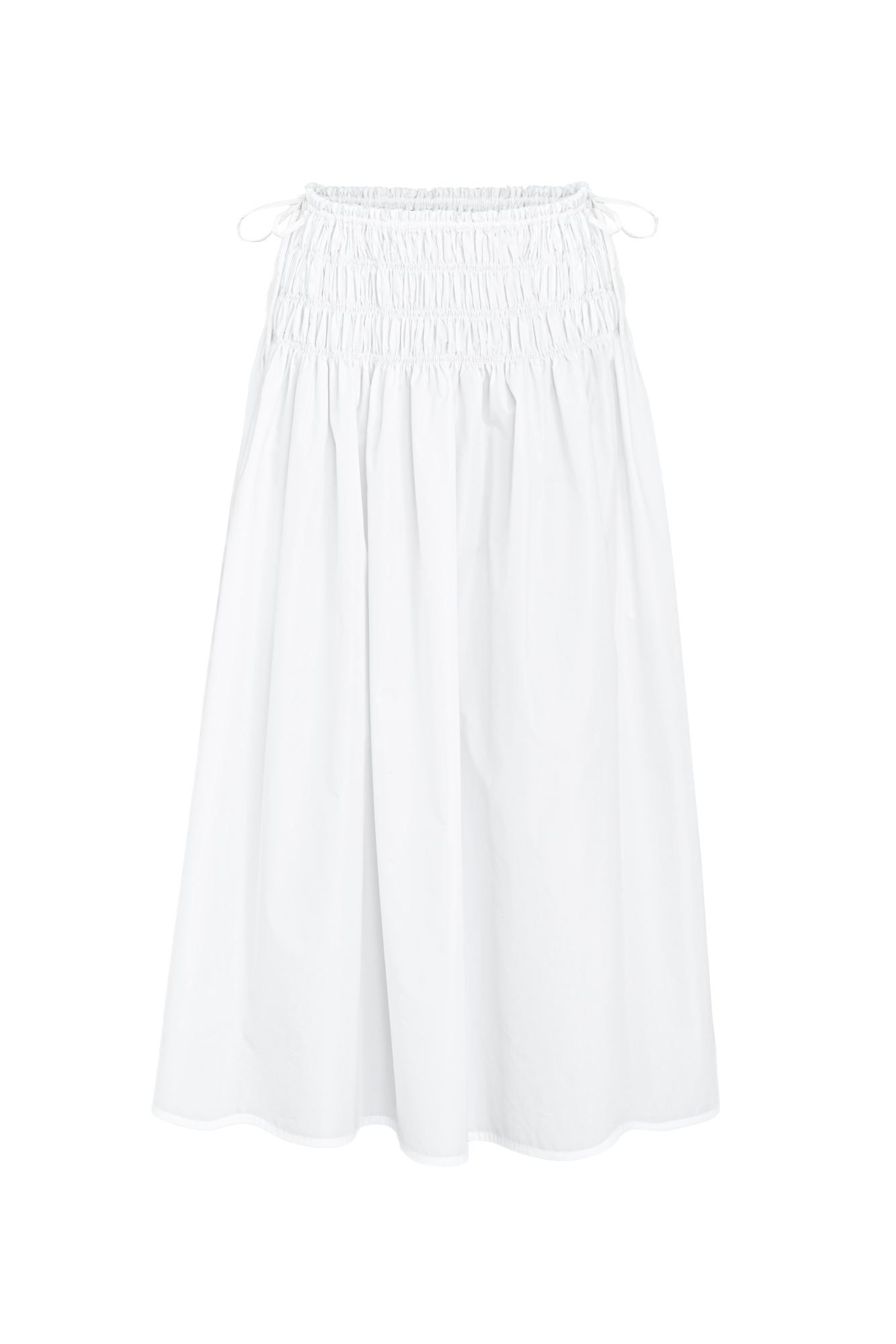 Юбка длины миди из хлопка. Модель свободного силуэта, с эластичными сборками и кулиской на поясе. 