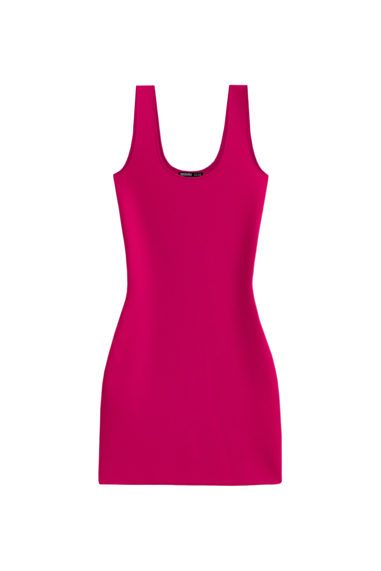 Трикотажное платье длины мини из вискозы. Модель облегающего силуэта с U-образным вырезом горловины и широкими бретелями.