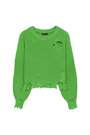 зеленый Джемпер из 100% хлопка с укороченным низом и разрезами в стиле Гранж.