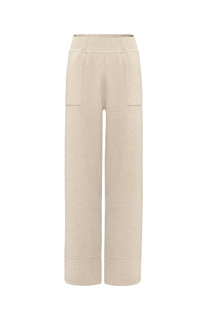 бежевый Прямые трикотажные брюки из смесовой шерсти с добавлением кашемира. Модель с накладными карманами и эластичным поясом в рубчик. 