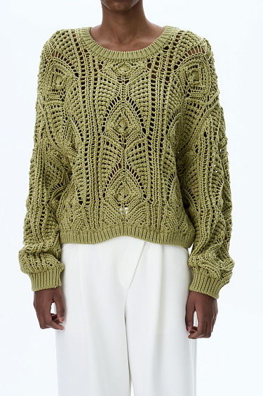 Трикотажный ажурный джемпер из хлопка