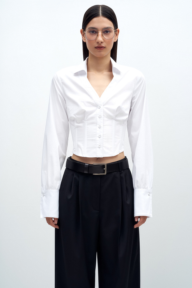 Укороченная рубашка с корсетными вставками