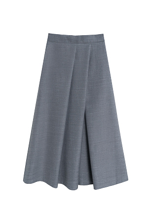 серый Юбка длины миди из шерсти. Модель А-силуэта с крупными косыми складками спереди. Застежка на молнию сзади. Изделие без подкладки.
