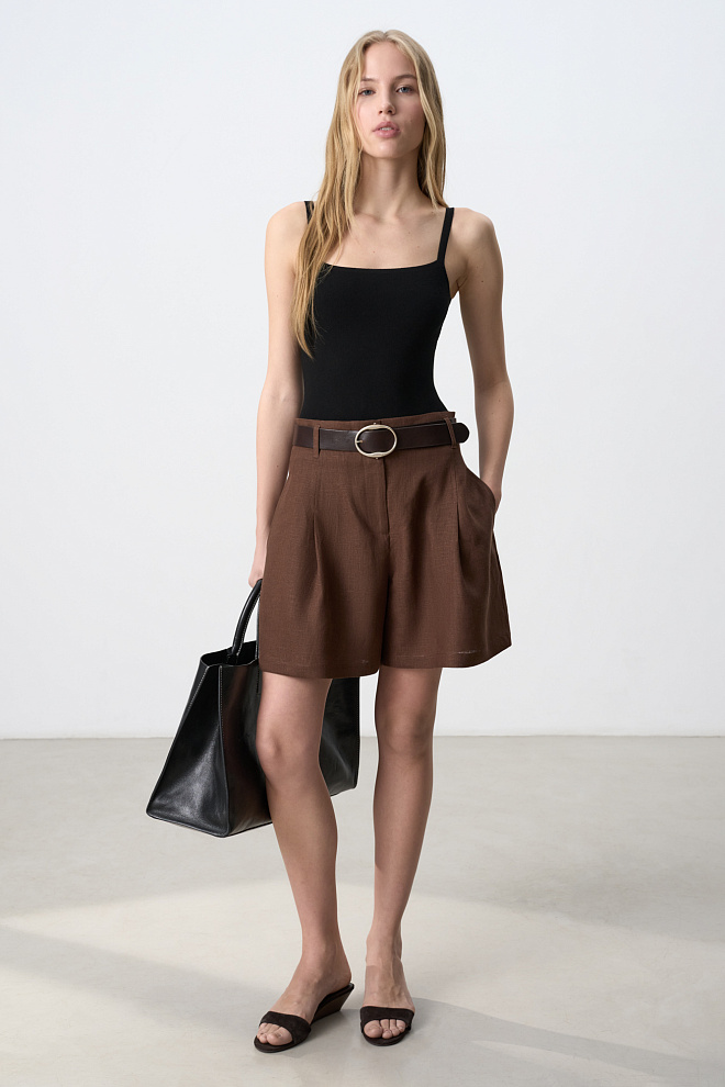 Шорты из 100% льна с высокой посадкой