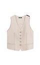 Жилет из 100% льна. Модель прямого кроя, с V-образным вырезом и имитацией карманов. Застежка на пуговицы.