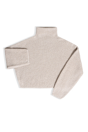 бежевый Трикотажный джемпер с люрексом. Укороченная модель свободного силуэта со спущенной линией плеча и вывязанным воротником.