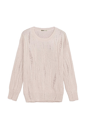 бежевый Трикотажный джемпер из смесовой шерсти. Модель свободного силуэта со спущенной линией плеча и разрезами в стиле гранж.