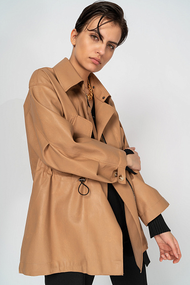 Парка из экокожи с капюшоном 