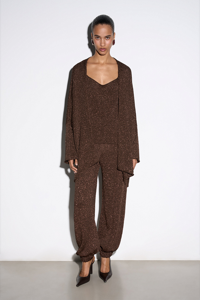 Трикотажные брюки-джоггеры с люрексом