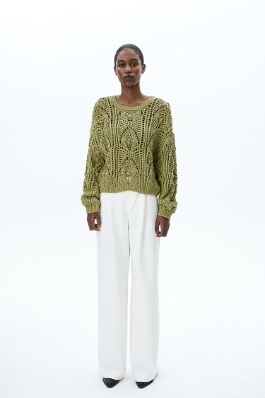 Трикотажный ажурный джемпер из хлопка