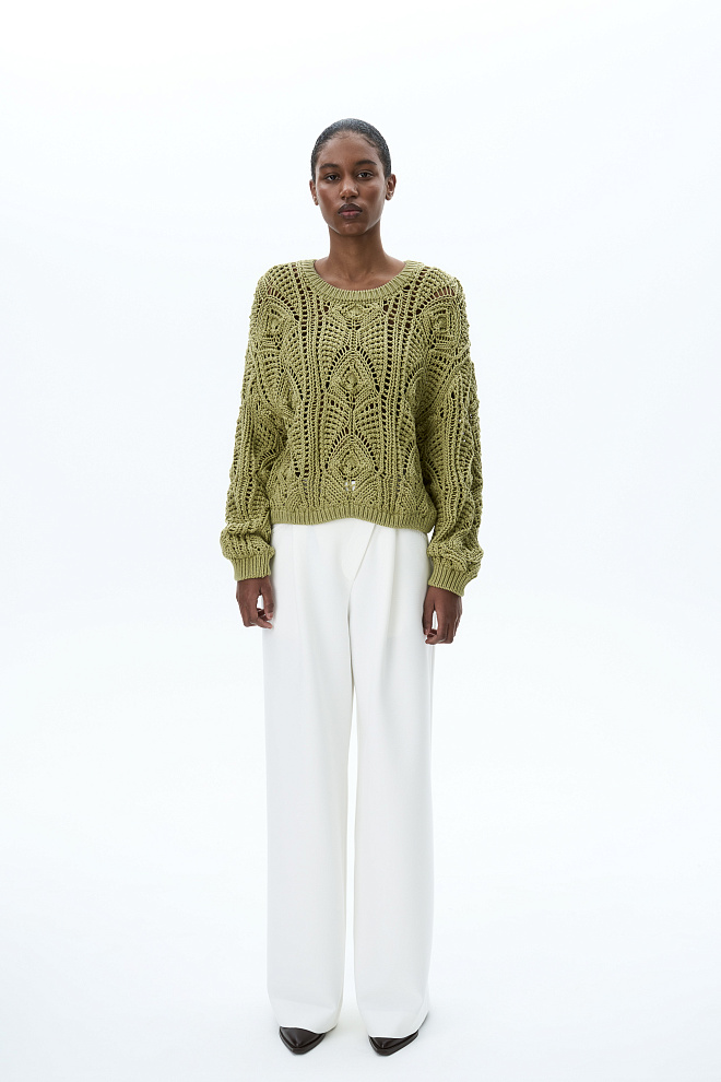 Трикотажный ажурный джемпер из хлопка