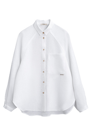 белый Рубашка из 100% льна с рукавом реглан. Модель свободного кроя, с длинными рукавами с короткими манжетами, классическим отложным воротником и нагрудным карманом с брендированным ярлыком. Застежка на пуговицы.
