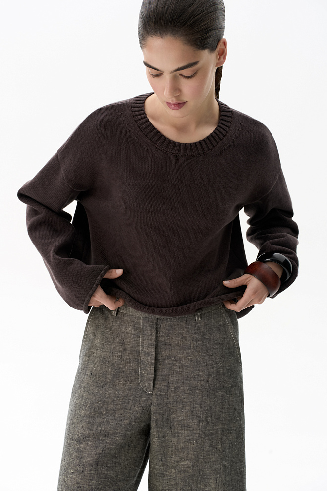 Джемпер из хлопка с валиками по низу