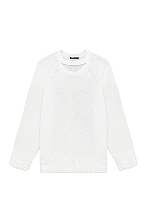 белый Трикотажный джемпер из шерсти. Модель прямого кроя с декоративным вырезом и разрезами на рукавах.