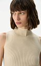 Трикотажный топ из вискозы. Модель приталенного силуэта, без рукавов и невысоким воротником-стойкой. 
