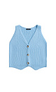 Трикотажный жилет из хлопка. Модель прямого кроя с V-образным вырезом и застежкой на пуговицы. Дополнить образ можно юбкой в таком же стиле.