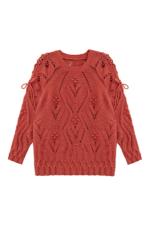 оранжевый Джемпер с добавлением хлопка и льна, шнуровка на плечах.