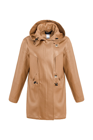 бежевый Парка из экокожи с нагрудными карманами и капюшоном. Капюшон отстегивается. Отлично впишется в повседневный гардероб.