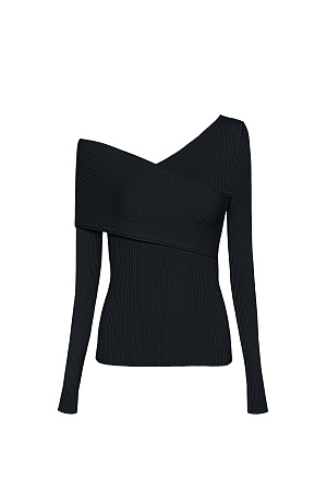 черный Трикотажный топ из вискозы с длинным рукавом и открытым плечом. 