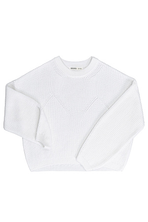 белый Трикотажный джемпер из 100% хлопка с декоративными сбавками на груди и воротнике. модель свободного силуэта со спущенной линией плеч и круглым вырезом горловины. Манжеты рукавов и низ изделия выполнены на эластичной резинке.