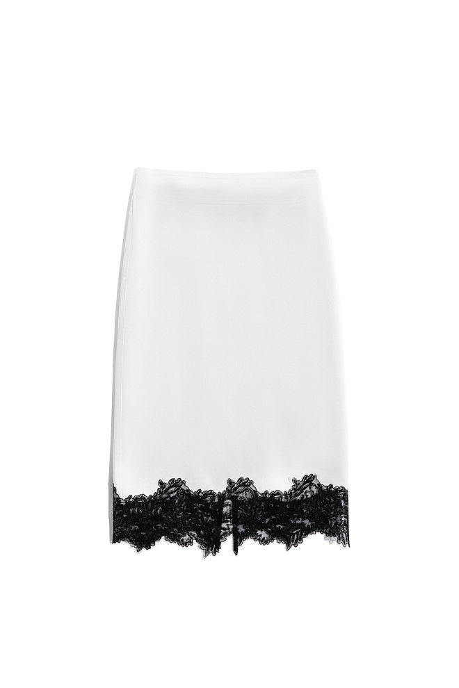 Атласная юбка миди с кружевом
